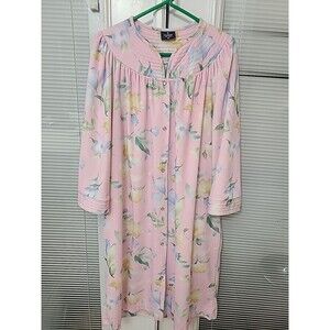 vintage Granada pink floral house Fleece  Snap Buttons Housecoat Size M/L